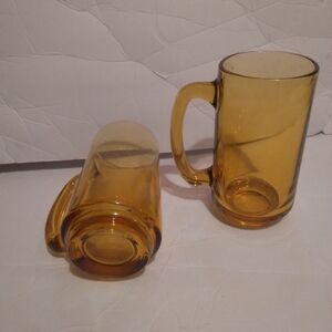 2#Vintage amber glass heavy mugs
